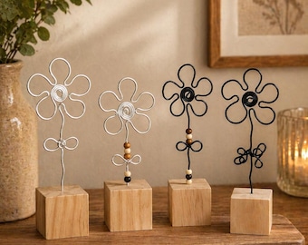 Wire Flower Set Aluminum, minimalist table decor, handmade flowers, modern decor, gift idea