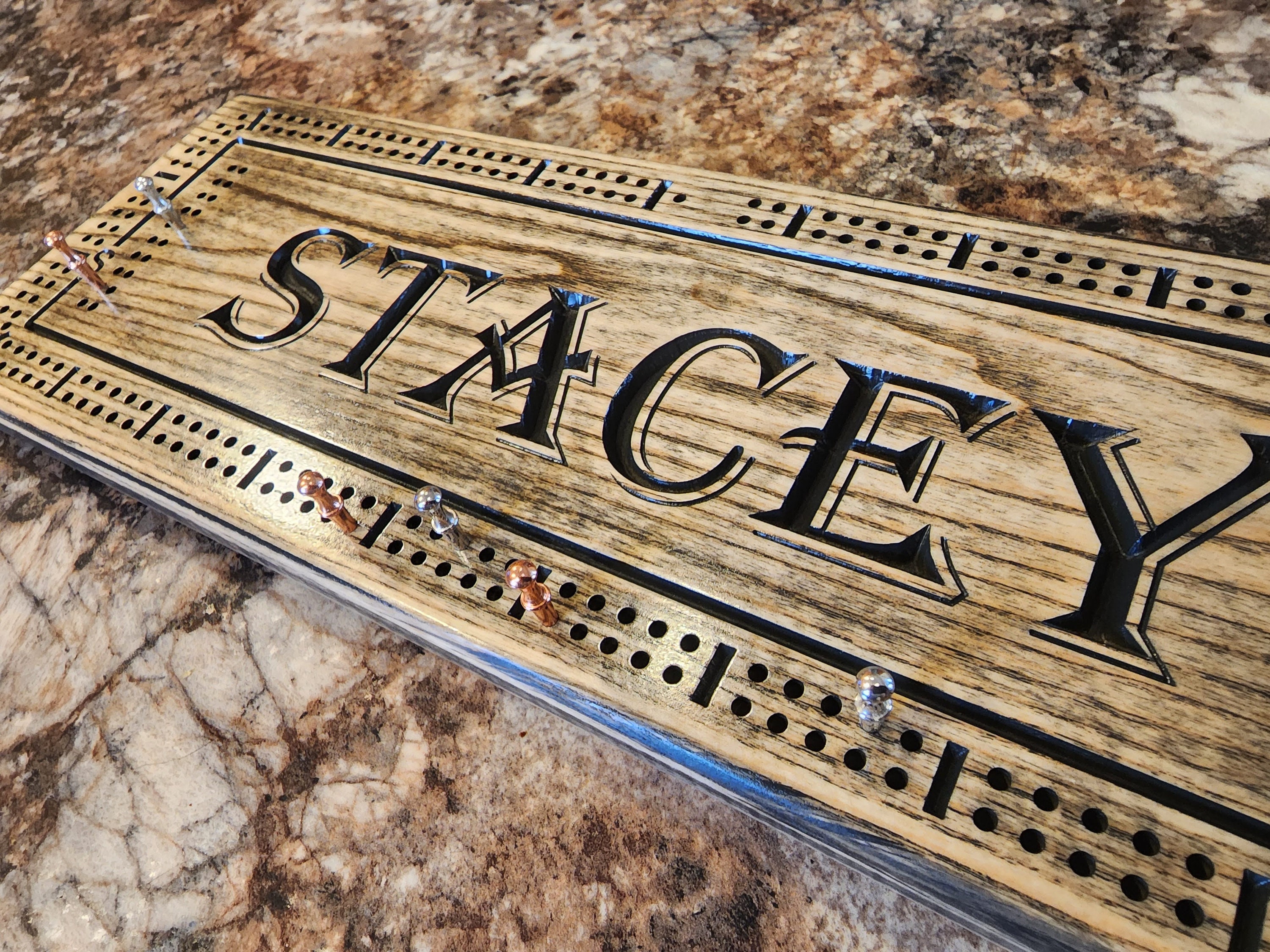 Personalized Cribbage Board, Family Name Carved, Wooden Cribbage, Wedding Gift, Anniversary Gift, Cottage Sign, Anderson Design