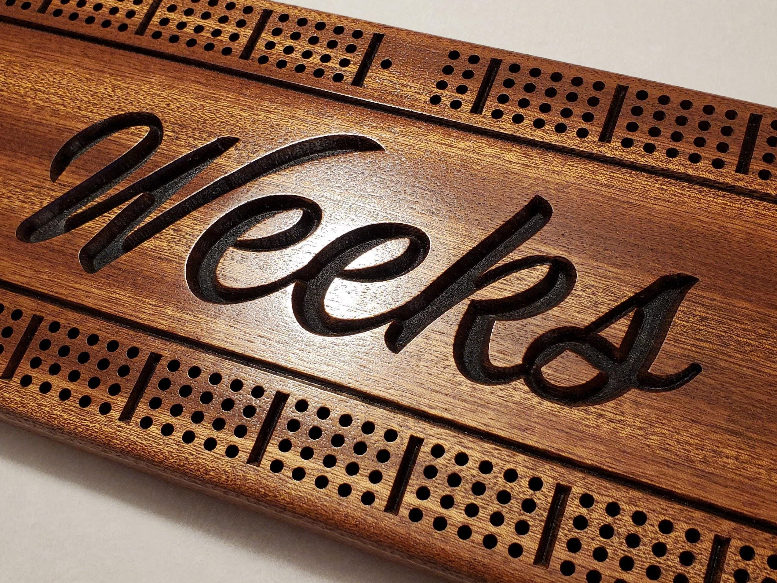 Personalized Cribbage Board, Family Name Carved, Wooden Cribbage, Wedding Gift, Anniversary Gift, Cottage Sign, Anderson Design