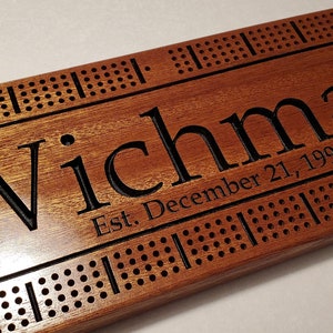 Personalized Cribbage Board, Family Name Carved, Wedding Gift, Anniversary Gift, Couples Gift, Solid Mahogany image 6