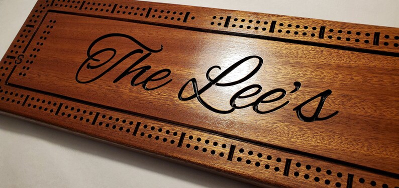 Personalized Cribbage Board, Family Name Carved, Wedding Gift, Anniversary Gift, Couples Gift, Solid Mahogany image 5