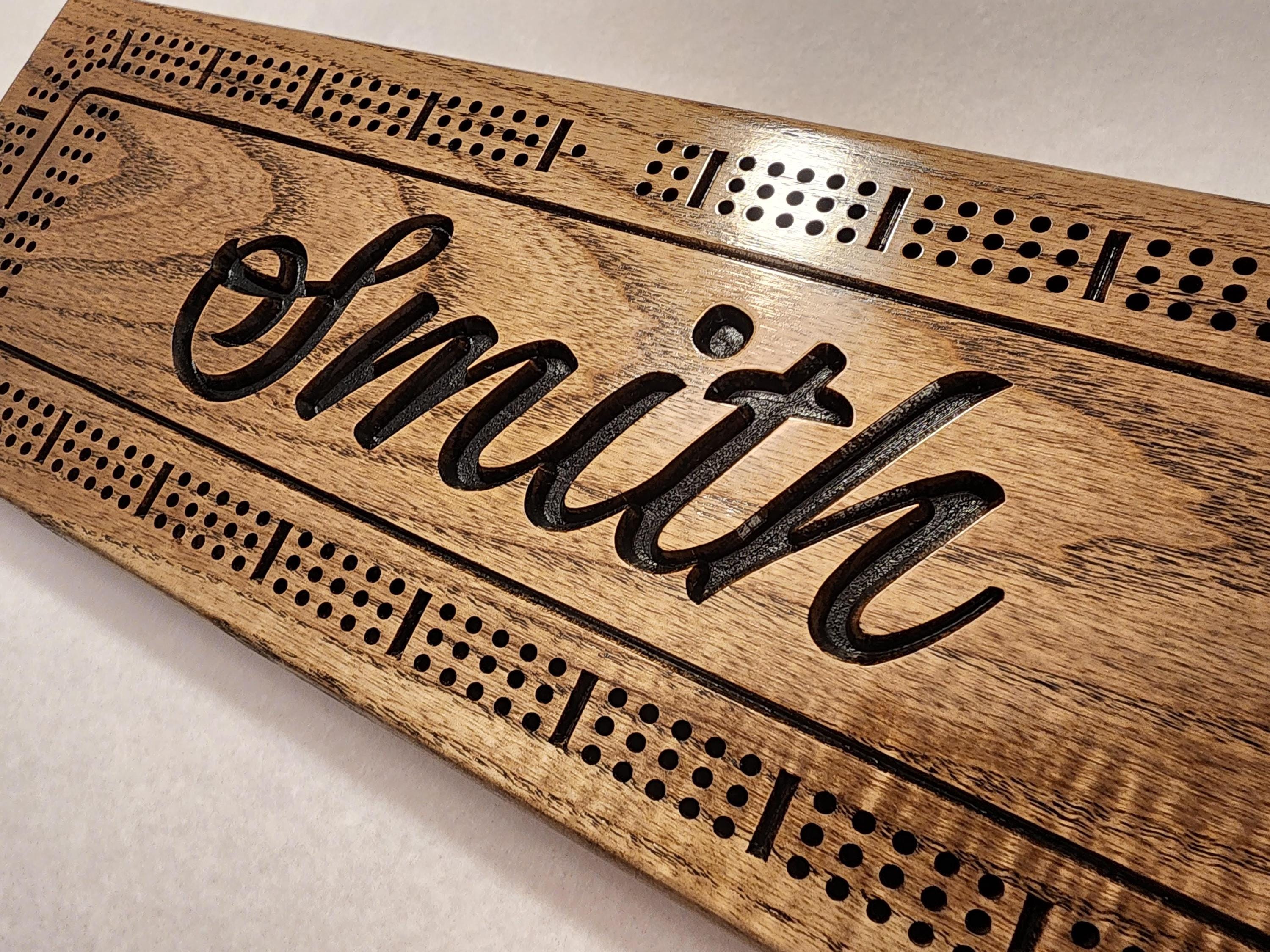 Personalized Cribbage Board, Family Name Carved, Wooden Cribbage, Wedding Gift, Anniversary Gift, Cottage Sign, Anderson Design