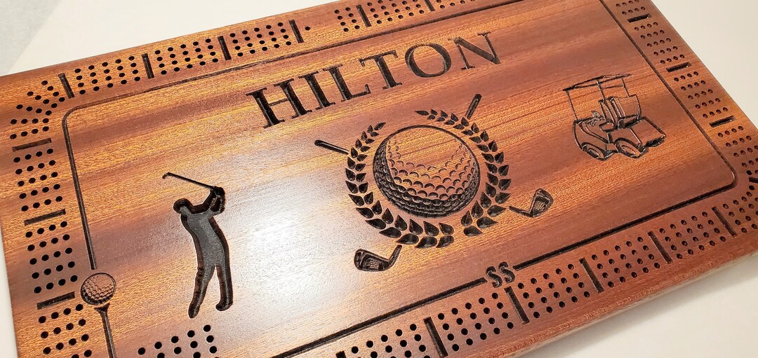 Personalized Golf Themed Cribbage Board Family Name Gift for Golfer