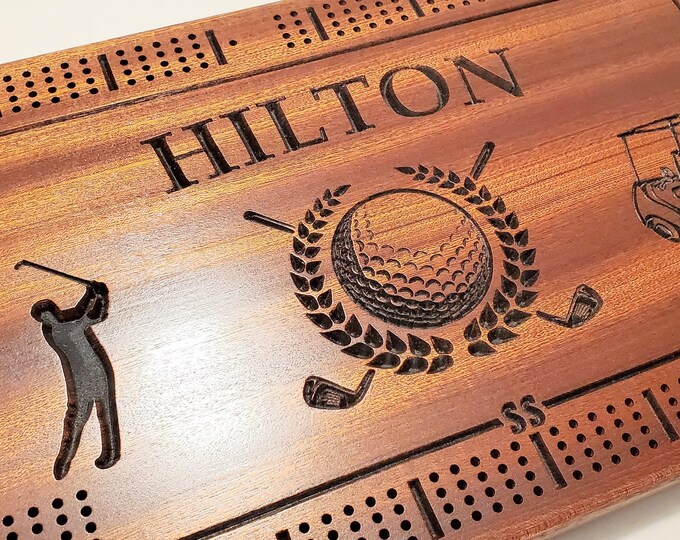 Personalized Golf Themed Cribbage Board Family Name Gift for Golfer