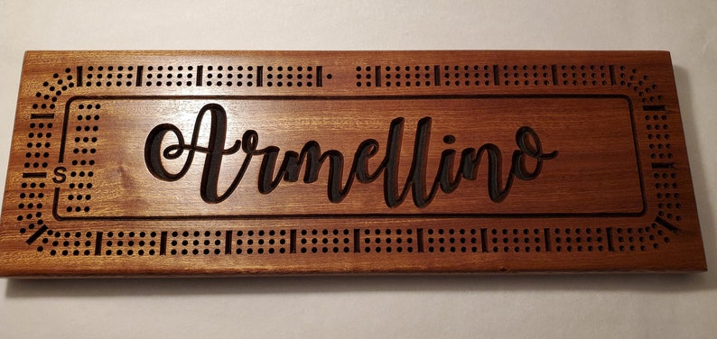 Personalized Cribbage Board, Family Name Carved, Wedding Gift, Anniversary Gift, Couples Gift, Solid Mahogany image 7
