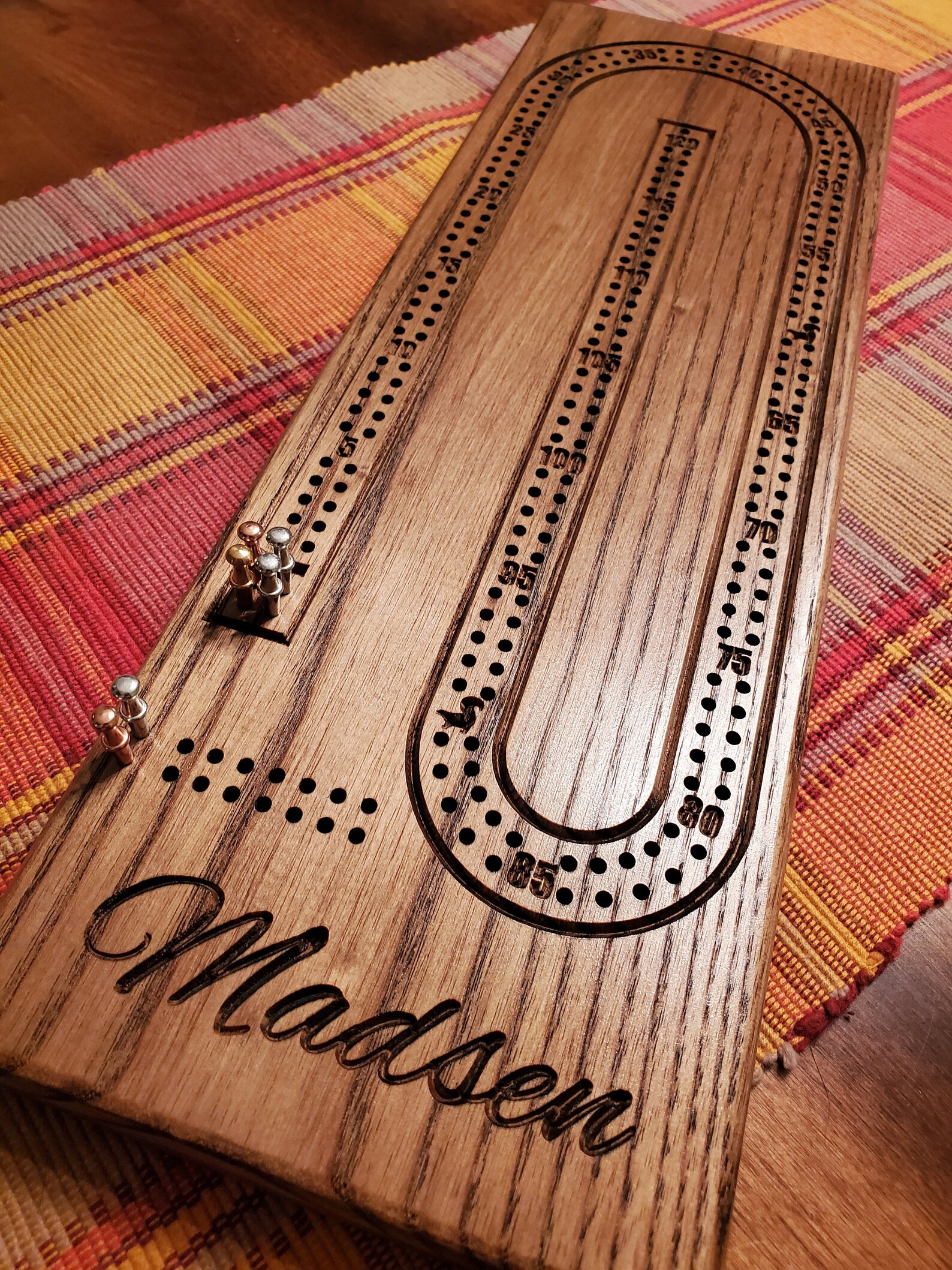 Personalized Cribbage Board Family Name Carved Wooden Etsy