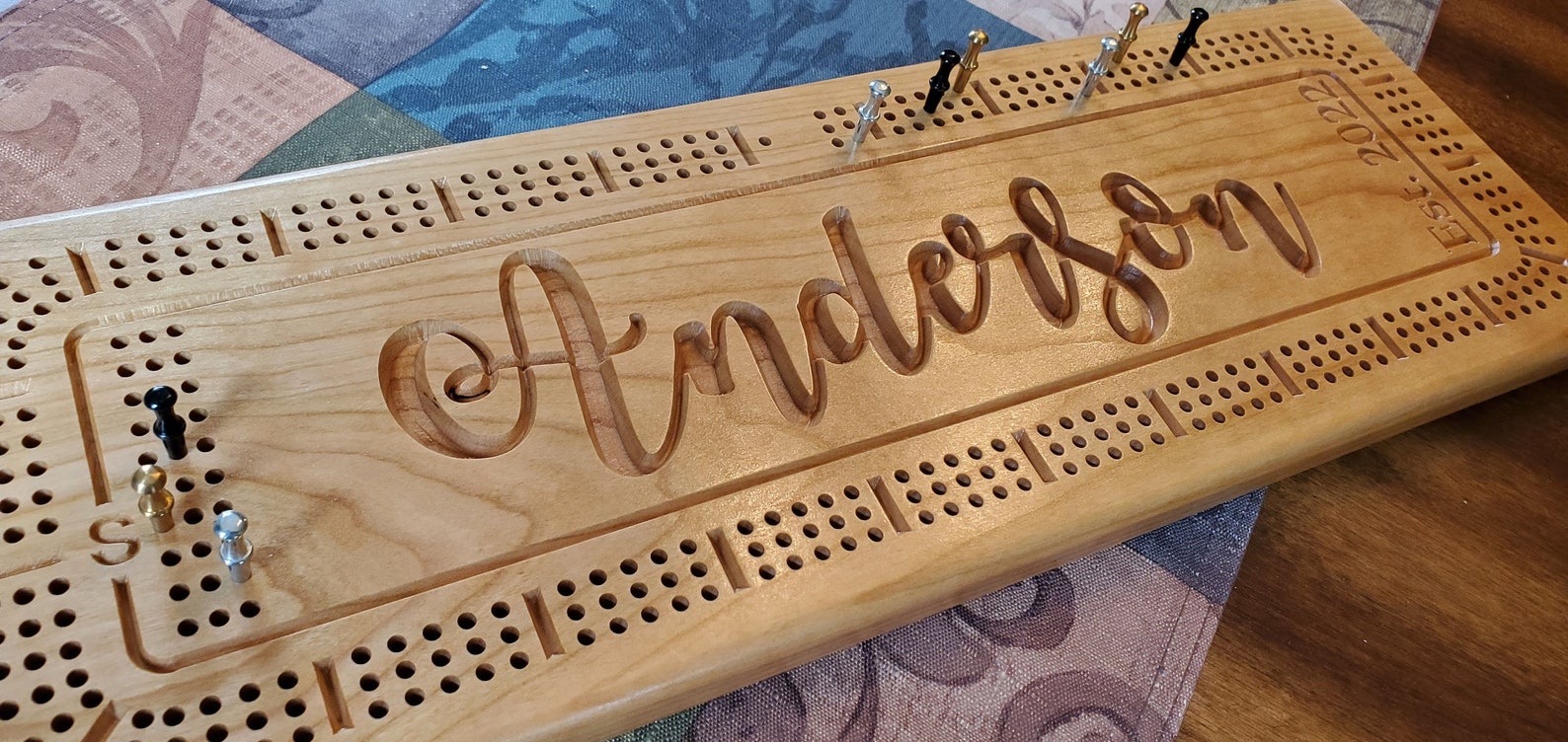 Personalized Cribbage Board Family Name Carved Wooden - Etsy