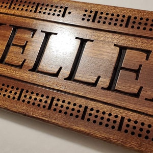 Personalized Cribbage Board, Family Name Carved, Wedding Gift, Anniversary Gift, Couples Gift, Solid Mahogany image 3