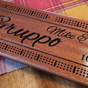 Personalized Cribbage Board, Family Name Carved, Wedding Gift, Anniversary Gift, Couples Gift, Solid Mahogany image 4
