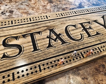 Personalized Cribbage Board, Family Name Carved, Wooden Cribbage, Wedding Gift, Anniversary Gift, Weathered Finish