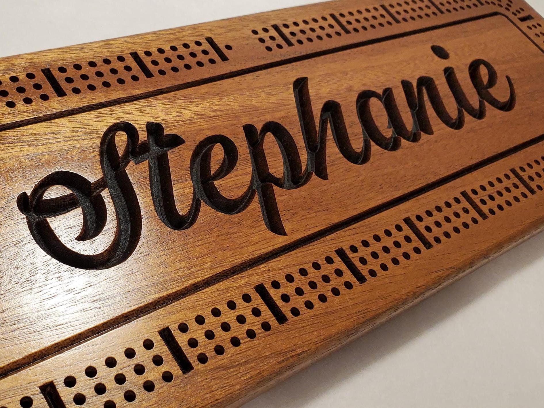 Personalized Cribbage Board, Family Name Carved, Wooden Cribbage, Wedding Gift, Anniversary Gift, Cottage Sign, Anderson Design
