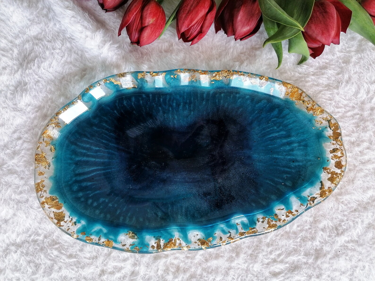 Large oval decorative tray. Resin tray resin trinket Etsy