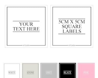 PERSONALISED SMALL 5cm x 5cm Waterproof Labels | Luxury Custom Bespoke Home Organisation Laundry Bathroom Kitchen Pantry | 12 Colours (D1)