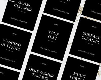 Luxury Personalised Waterproof Home Organisation Labels 7cm x 6cm | For Storage Jars, Bottles Containers 12 Colours Black (Design 2)