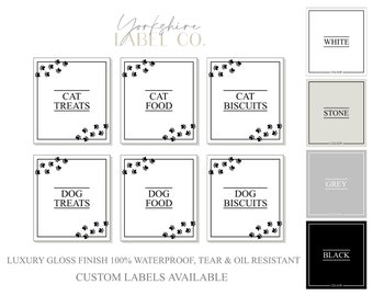 Luxury Pet Food & Treat Organisation Labels | Cat Dog Puppy Waterproof Labels For Storage Jars, Bottles or Canisters