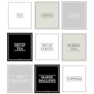 Luxury HOT DRINKS Labels 100% Waterproof  | Tea Coffee Sugar Hot Chocolate Label | Glass Storage Jars Canisters Kitchen Organisation Label