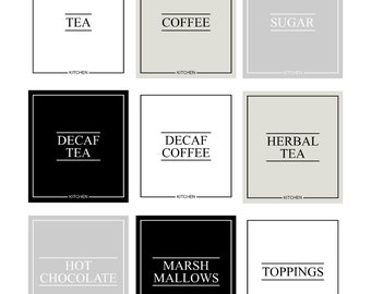 Luxury HOT DRINKS Labels 100% Waterproof  | Tea Coffee Sugar Hot Chocolate Label | Glass Storage Jars Canisters Kitchen Organisation Label