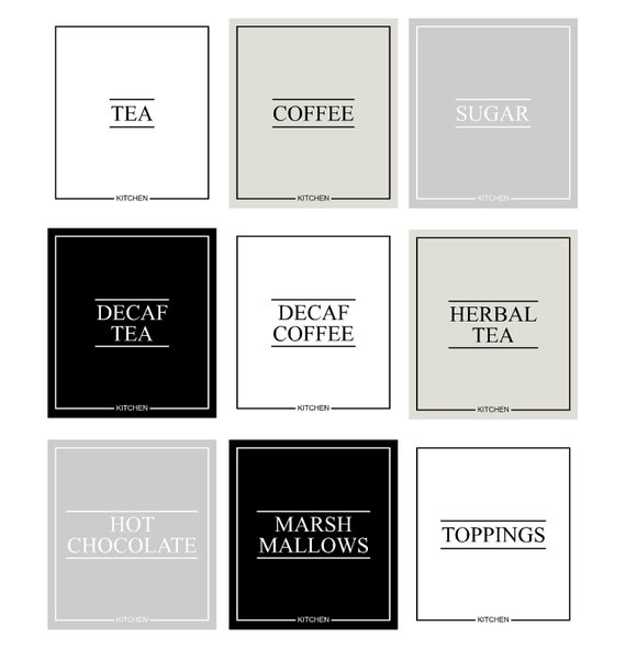 Luxury KITCHEN Personalised Labels 100% Waterproof | Tea Coffee Sugar Hot Chocolate Label Glass Storage Jars Canisters Kitchen Organisation