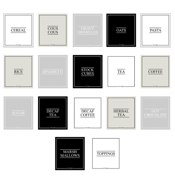 PRESET KITCHEN PANTRY Labels | 100% Waterproof Labels | Spaghetti Pasta Cereal Rice Labels For Glass Storage Jars | Home Organisation Labels
