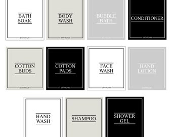 PRESET Luxury 100% Waterproof White BATHROOM Labels | Pump Bottle Labels | Jar Labels Stickers | Shampoo, Conditioner, Body Wash Labels