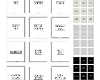 12x HOT DRINKS LABELS Bundle | Tea Coffee Sugar Beverage Kitchen Labels | Luxury 100% Waterproof | Organisation Storage Jars and Canisters