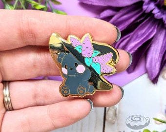 Lilac Cub Enamel Pin and Sticker // Cute, Kawaii, Flowers, Witch, Bear