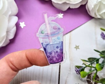 Clear Galaxy Tea Waterproof Vinyl Sticker // Bubble Tea, Cute Stationery, Kawaii Planner Stationery