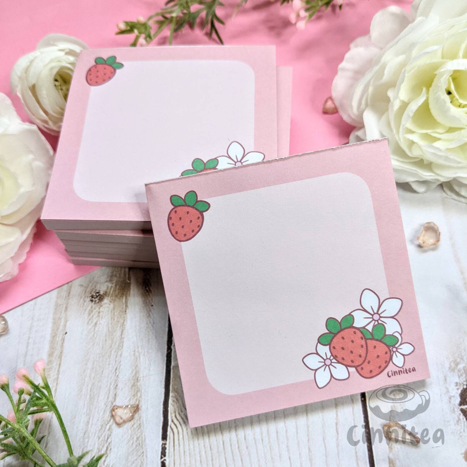 Strawberry 3x3 Memo Pad // Cute Kawaii Fruit Stationery - Etsy