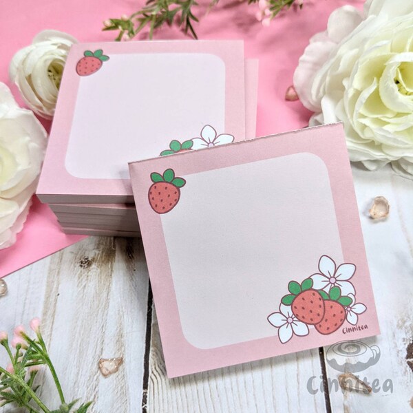 Strawberry 3x3 Memo Pad // Cute, Kawaii, Fruit, Stationery, Spring, Paper Decor, Planning