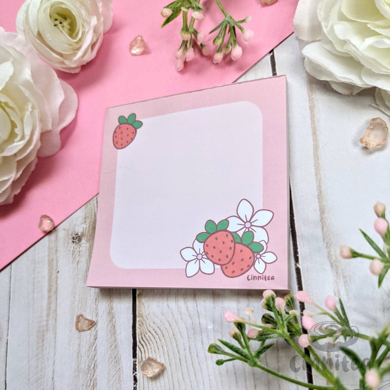 Strawberry 3x3 Memo Pad // Cute Kawaii Fruit Stationery | Etsy