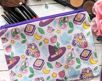Witch Makeup Cosmetics / Sanitary Products Bag //Cute, Kawaii, Art, Cotton, Polyester