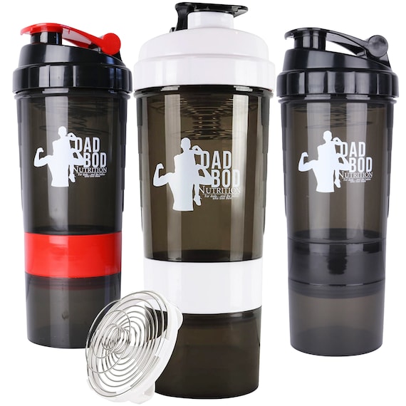 Funny Protein Shaker Bottle by Dad Bod Nutrition With 3 Part Storage for  Fitness, Gym, Workout 