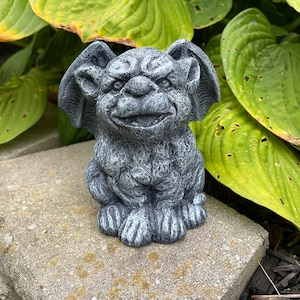 Concrete Gargoyle Statue: Stained Black and White Garden Art
