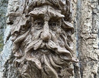 Green Man Plaque: Concrete Forest Face Garden Decor