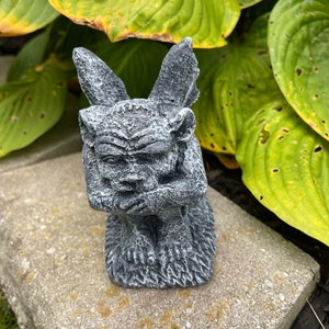 Winged Gargoyle Statue: Stained Concrete Garden Art (5.25" Tall)