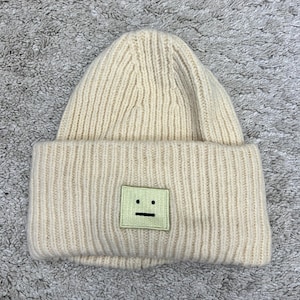 Acne Studios Big Face Logo Beanie Beige