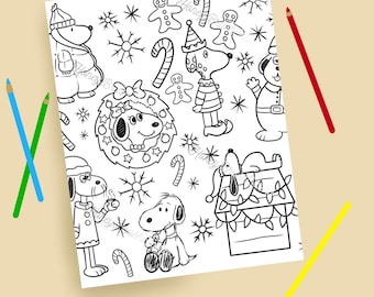 Snoopy and Friends Christmas Colouring Sheet | Hand Drawn | Digital Download