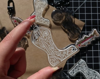 WESTERN OUTDOORS BOOT Acrylic Keychain | Doodles Bye Sara Western Keychain / Charm for backpacks, lanyards, purses, and keys.