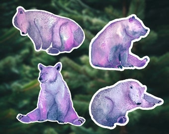 Cute Bear Waterproof Sticker Pack Vinyl Sticker 2", Water Bottle Sticker, Laptop Sticker, Forest Animal, Watercolor Grizzly Bear Sticker