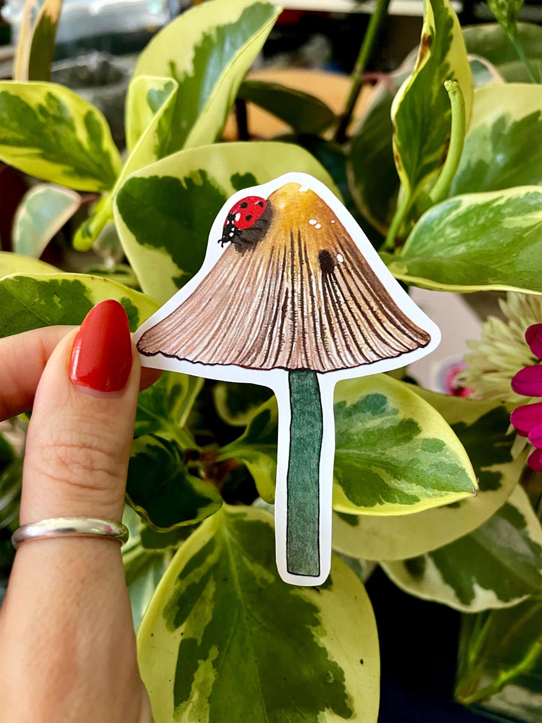 Cottagecore Mushroom Sticker Ladybug Botanical Watercolor Vinyl Decal ...