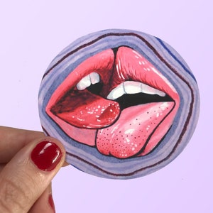 Psychedelic Kiss Sticker Gay Pride Waterproof Feminist Sticker Queer Femme Laptop Sticker LGBTQ Art Decor Skateboard Sticker Journal Sticker