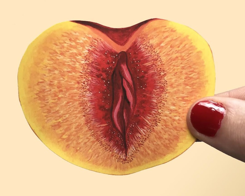 Peach Feminist Waterproof Sticker Yoni Vinyl Sticker Body Positive Sticker Vagina Art Vulva Fruit Fine Art Sticker Feminist Gift For Her