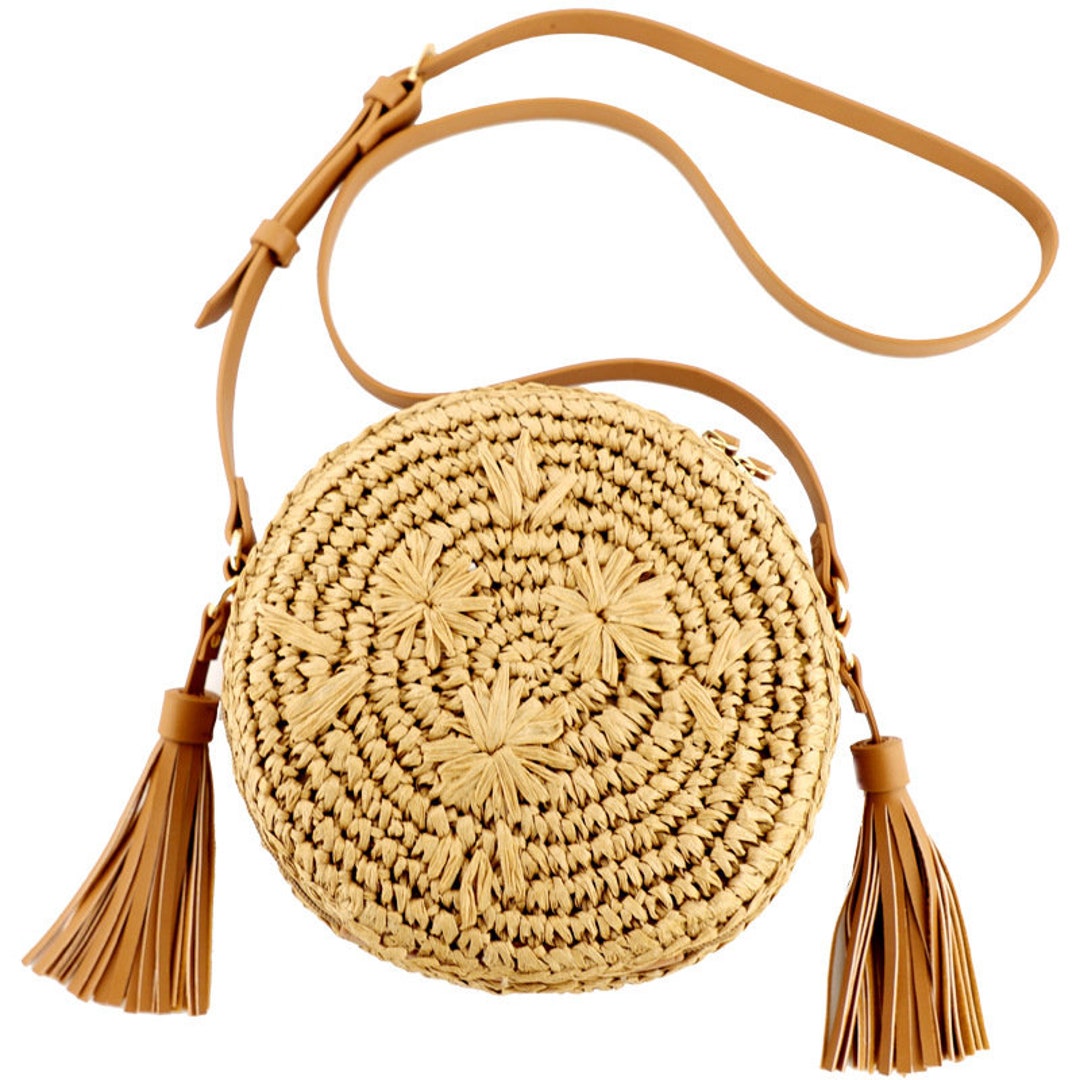 Tassel Round Straw Bag Small Fresh Embroidered Retro Beach Bag Etsy