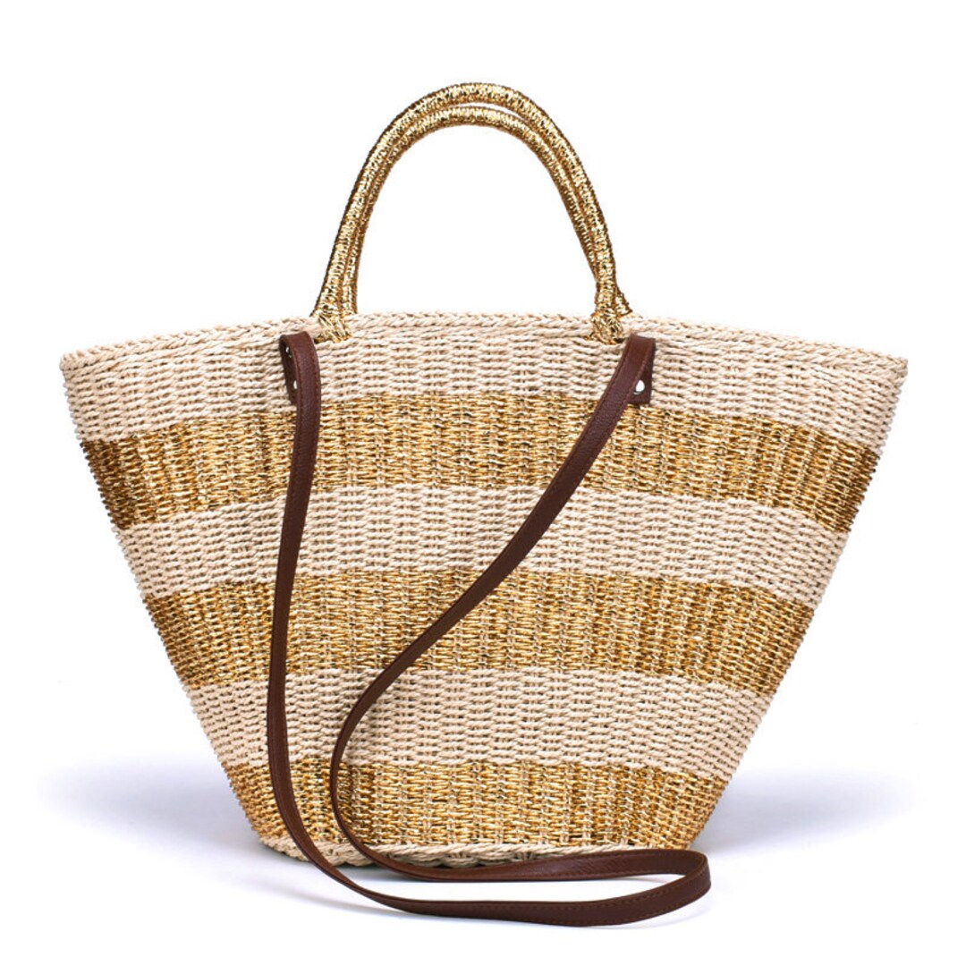Woven Bag Manual Straw Knit Beach Totes Bag Bucket Summer Gold Etsy