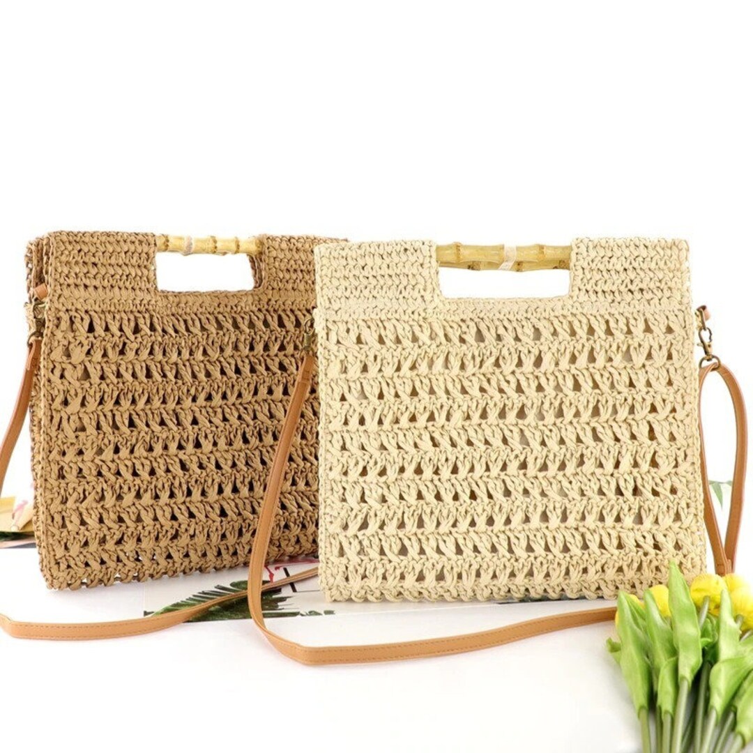 Woven Straw Tote Bag, Portable Double Handle Stylish Handbag