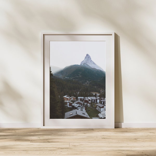 Mountain Photography Print - The Matterhorn - Swiss Village Alps - Switzerland Landscape Photography Digital Download - Printable Fine Art