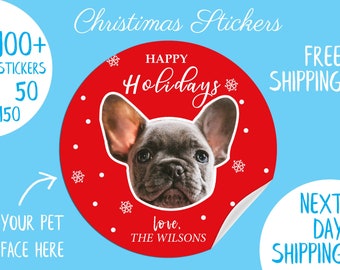 100 Personalized Custom Merry Christmas Holiday Stickers, Custom Your Pet face Stickers,Gift Stickers, Card Stickers, Cooking and Baking