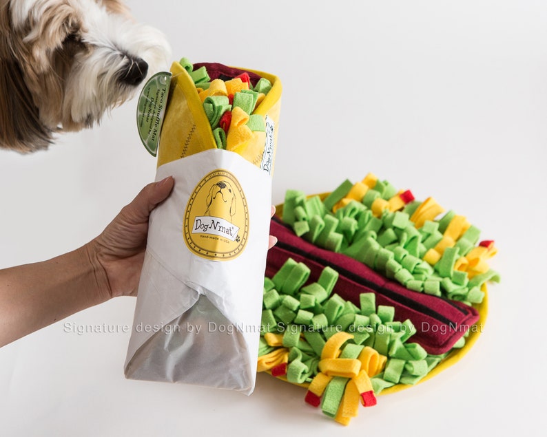 Taco snuffle dog toy dog toys, snuffle mat, interactive, mental exercise, dog gift, brain game, mentally stimulating game image 1