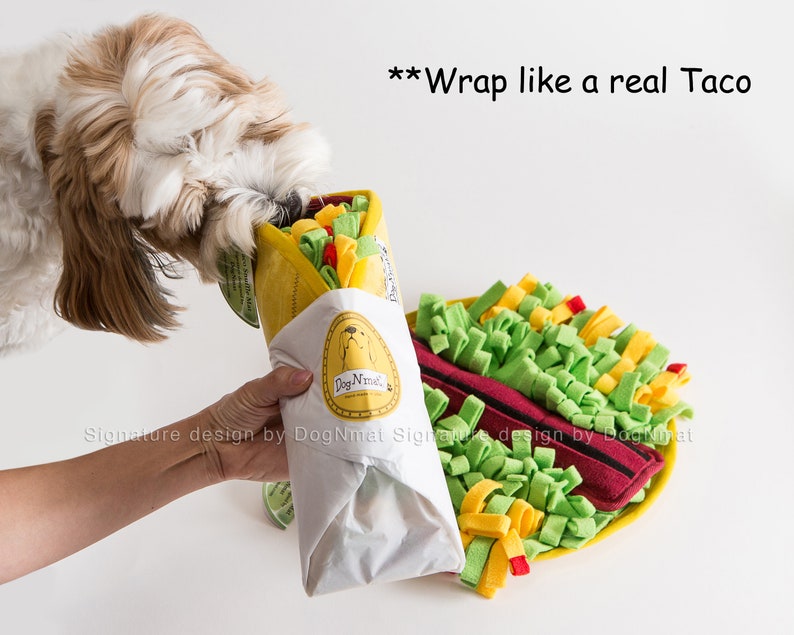 Taco snuffle dog toy dog toys, snuffle mat, interactive, mental exercise, dog gift, brain game, mentally stimulating game image 8