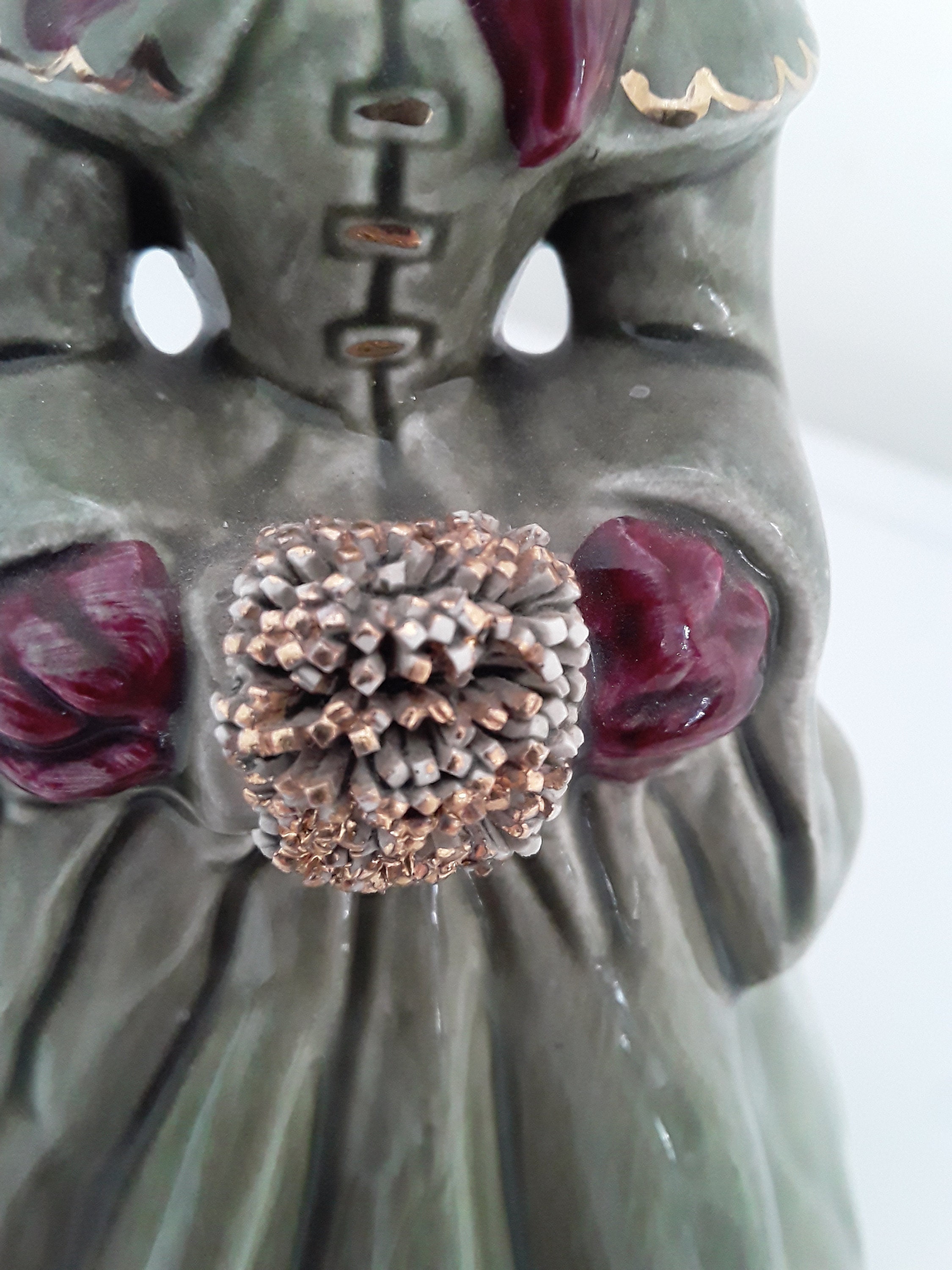 Florence Ceramics Elaine Figurine, Inches, Green Coat, Gold Muff